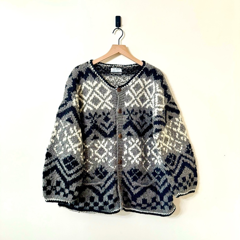 🎱 Vintage ONE OF A KIND handmade in Ecuador wool cardigan